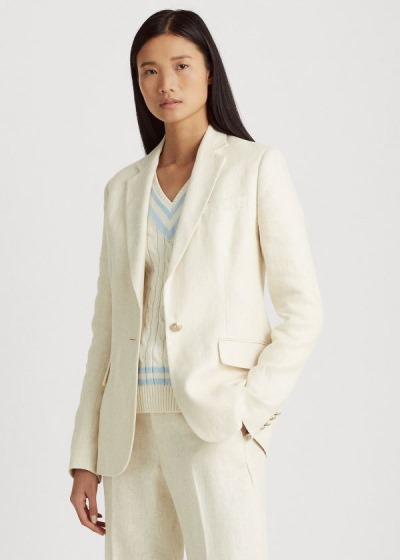 Blazer Ralph Lauren Mujer Creme - Herringbone Linen - VKEZT2170